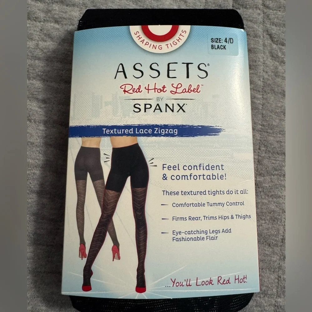 Assets by Spanx Textured Lace Zigzag Shaping Tights Black Size 4/D